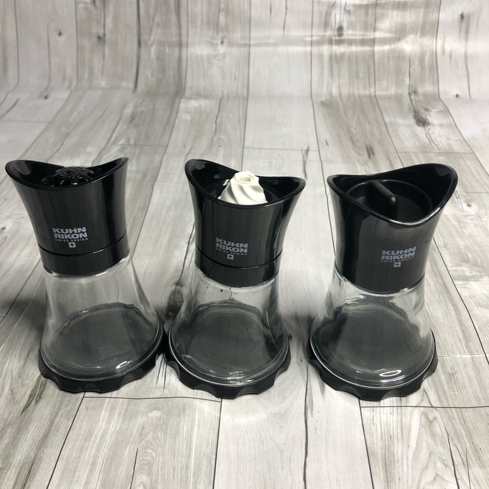 Kuhn Rikon Grinders Swiss Design Set of 3 Glass Salt Pepper